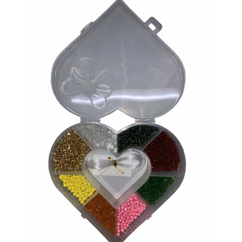 Набор круглого бисера 4 мм 9 ячеек 8 цветов нейлоновая леска Сердце 1103₽