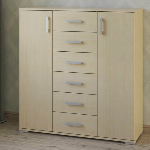 Широкий двухдверный комод с 6 яшиками МагМебель №46 дуб молочный