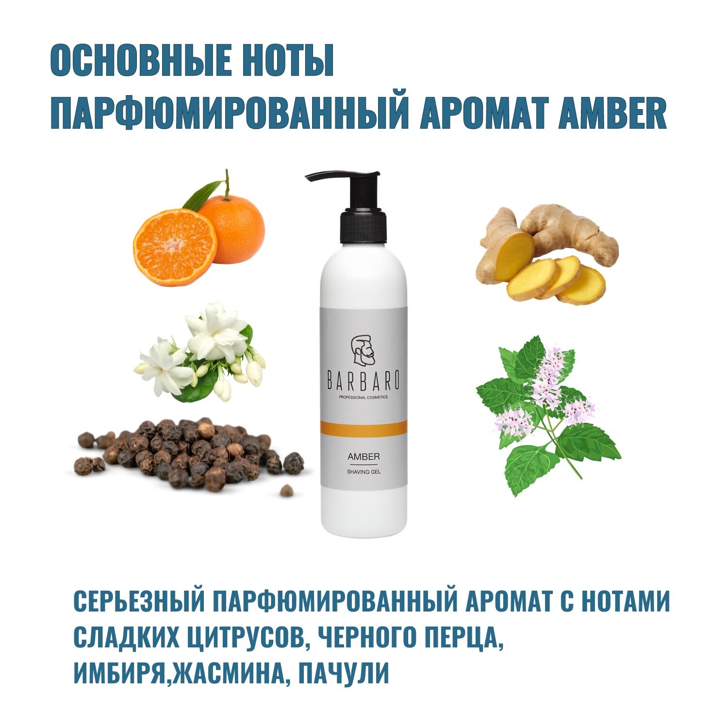 Гель для бритья Barbaro Amber с для всех типов кожи с дозатором 200мл — фото 1