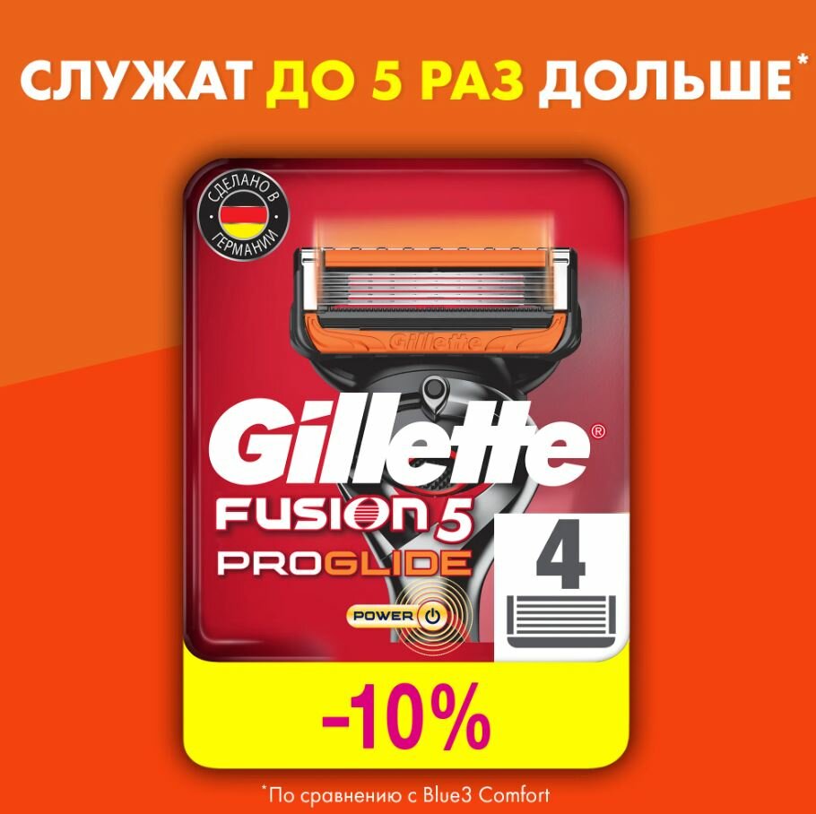 GILLETTE Fusion 5 ProGlide Power Сменные кассеты для бритья с 5 лезвиями, мужские, 4 шт.