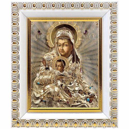 Киккская икона Божией Матери Милостивая, XVIII в, в белой пластиковой рамке 8,5*10 см