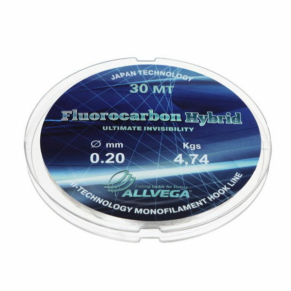 Леска монофильная Fluorocarbon Hybrid, диаметр 0.20 мм, тест 4.74 кг, 30 м, флюорокарбон 65%