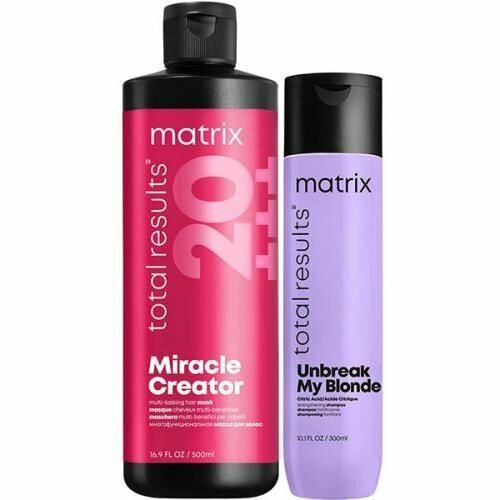 Matrix Total Results Набор для укрепления блонда, шампунь Unbreak My Blonde, 300мл + маска Miracle Creator, 500мл matrix шампунь для осветленных волос unbreak my blonde 300 мл