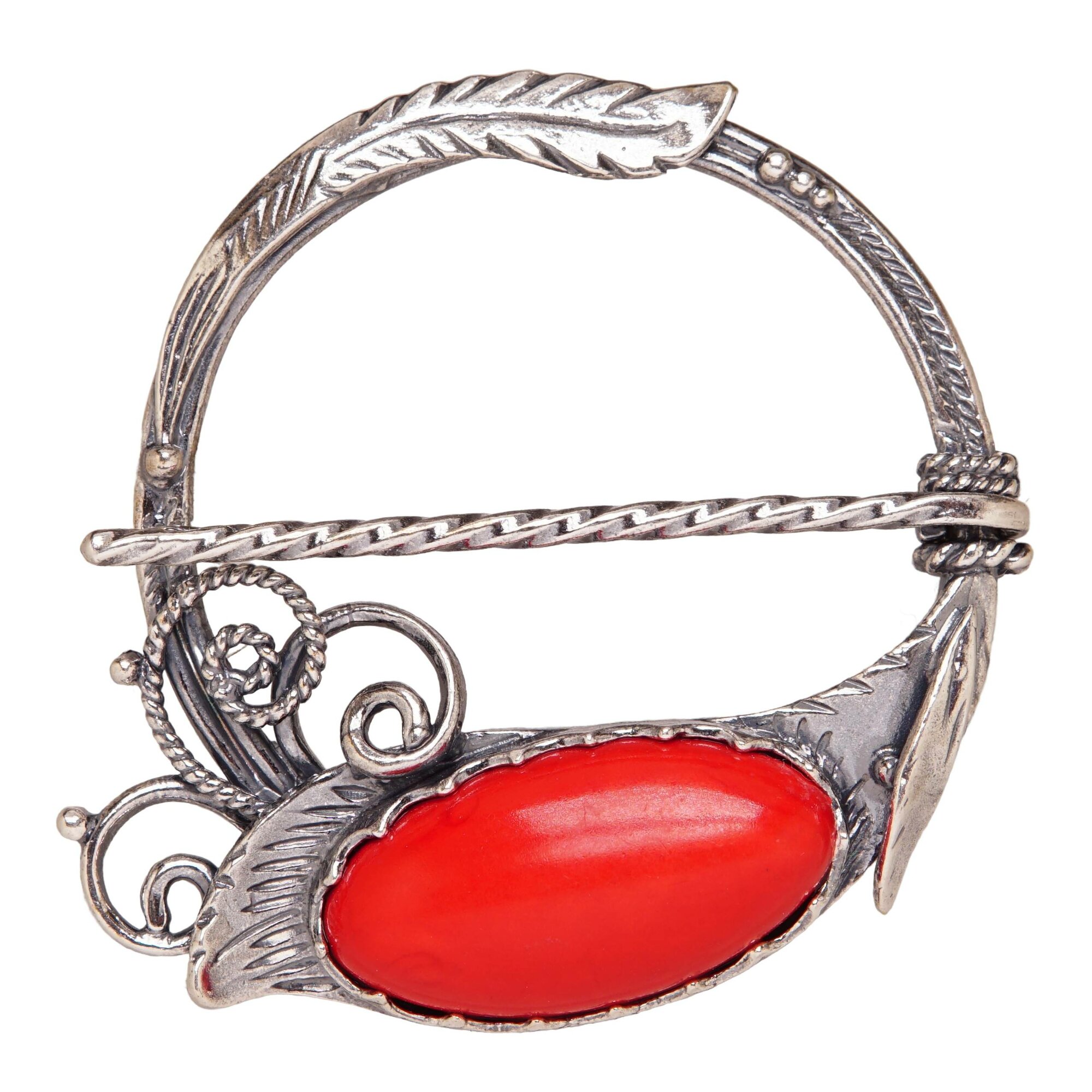 фото Муфта для платка "Перо Жар-Птицы" коралл посеребрение 2176 Хорошие Вещи