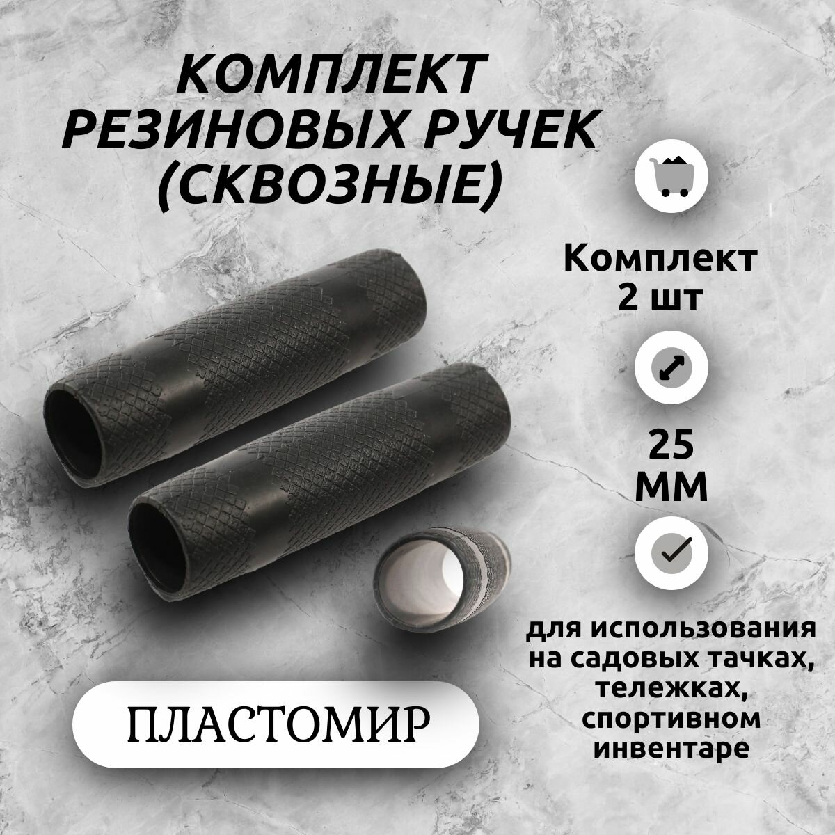 фото Резиновая сквозная ручка в комплекте 2 штуки, диаметр 25мм