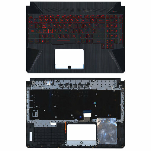 Клавиатура (топ-панель) для ноутбука Asus FX505 черная с черным топкейсом, с подсветкой, красные символы рамка матрицы для asus tuf gaming fx505dd fx505dt fx505du fx505dv fx505dy fx505gd fx505ge fx505gm fx505gt черная