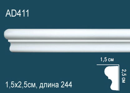 Молдинг Perfect настенный 15x25 мм декоративный полиуретановый под покраску AD 411-1 шт