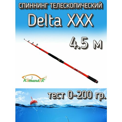 Спиннинг Komandor телескопический Delta XXX красный, тест 0-200 грамм, 450 см