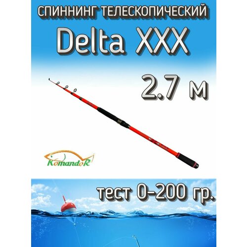 Спиннинг Komandor телескопический Delta XXX красный, тест 0-200 грамм, 270 см