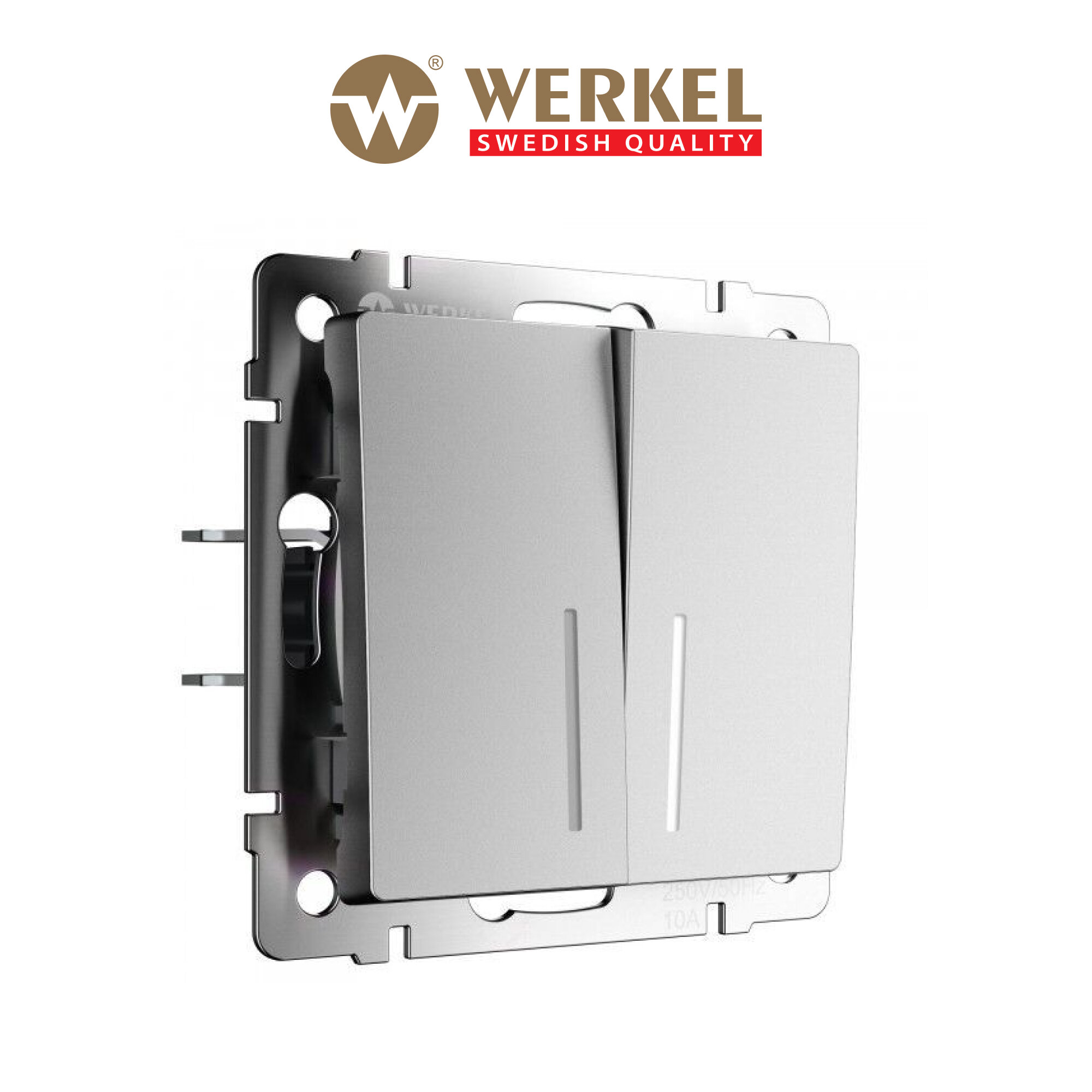 Выключатель двухклавишный с подсветкой Werkel W1120165 серебряный матовый IP20