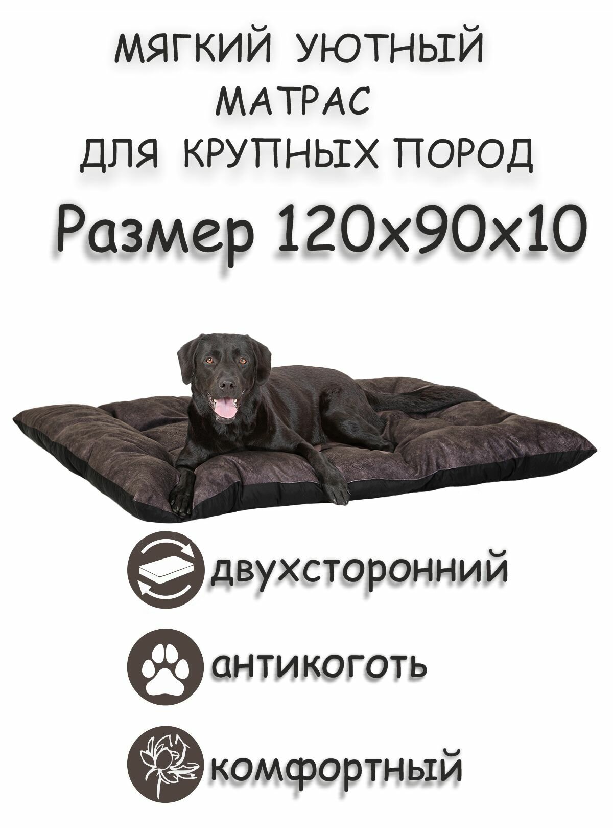 фото Матрас для крупных собак Bubble серый 120х90х10