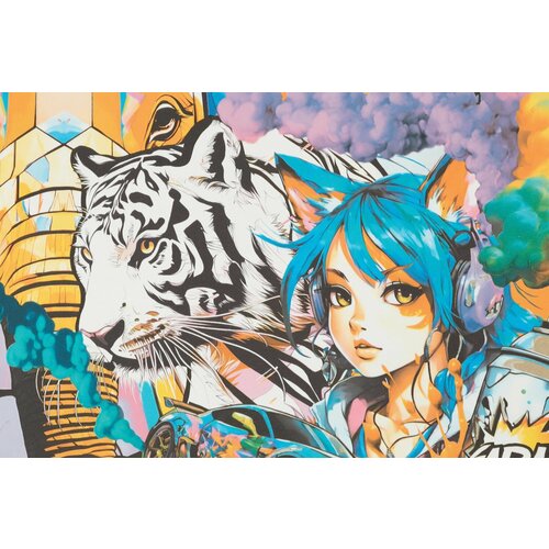 Обои светящиеся детские с рисунком Аниме Панда Граффити киберспорт 63 виниловые на флизелине 1,06*10м в детскую комнату для молодежи разноцветные