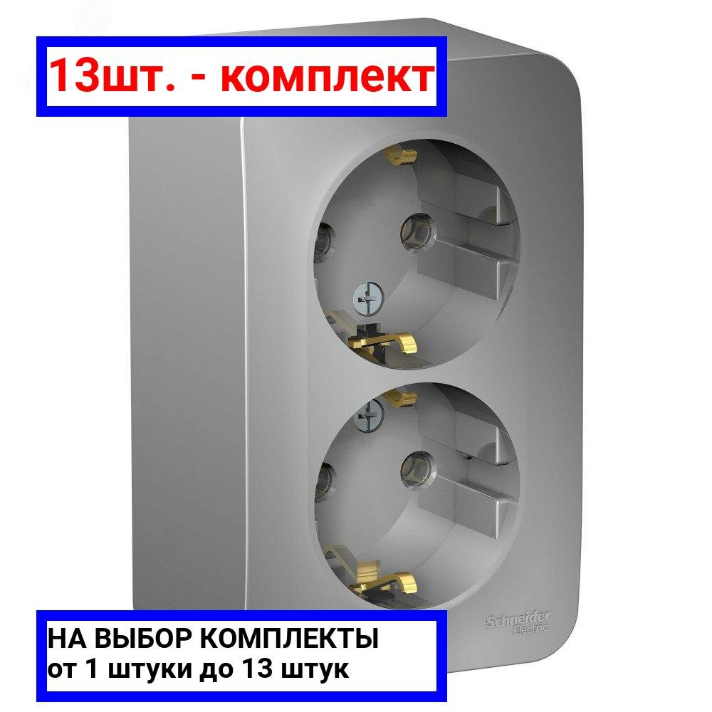 13шт. - Розетка BLANCA наружная двойная, с заземлением, без шторок, с изолирующей пластиной, 16А, 250В, алюминий / Systeme Electric; арт. BLNRA010213; оригинал / - комплект 13шт