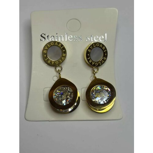 Серьги с подвесками Stainless steel Серьги-пусеты, кристалл, желтый