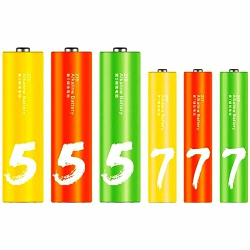 Батарейки AA и AAA щелочные ZMI Rainbow Zi5+Zi7 в упаковке 12 плюс 12 шт, разноцветные — фото 1