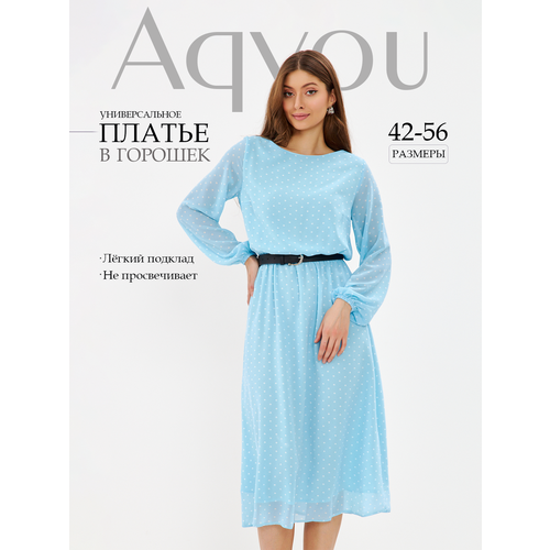 фото Платье aqyou, размер 42, голубой/горох