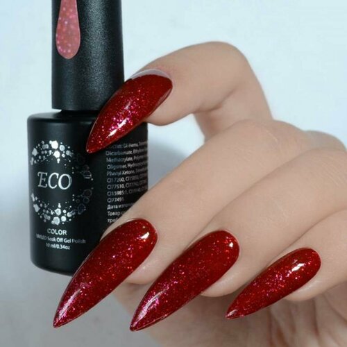 Гель-лак для ногтей с блестками ТМ ECO №87, красный, 10мл