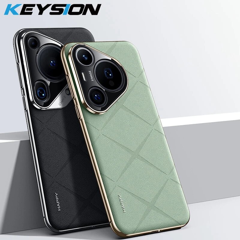 Кожаный чехол KEYSION с сетчатым рисунком для Huawei Pura 70 Ultra P70, защитный чехол для телефона с покрытием для ПК камеры для Huawei Pura 70 Pro +, Черный, for Pura 70 Ultra — фото 1
