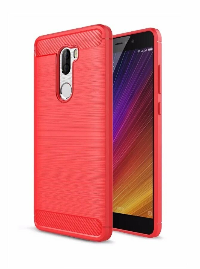 фото Накладка силиконовая для Xiaomi Mi5S Plus под карбон и сталь красная
