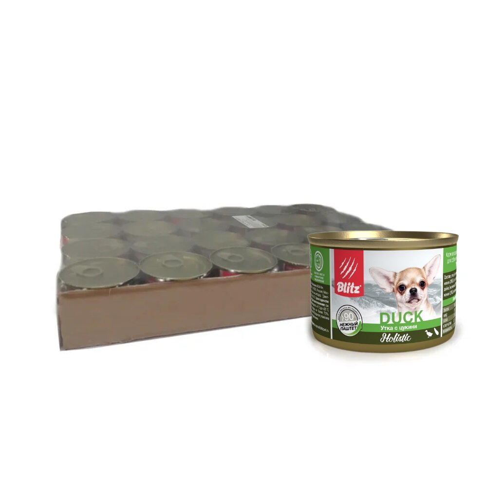 Blitz Sensitive консервы для собак мелких пород Утка и цукини, 200 г. упаковка 24 шт