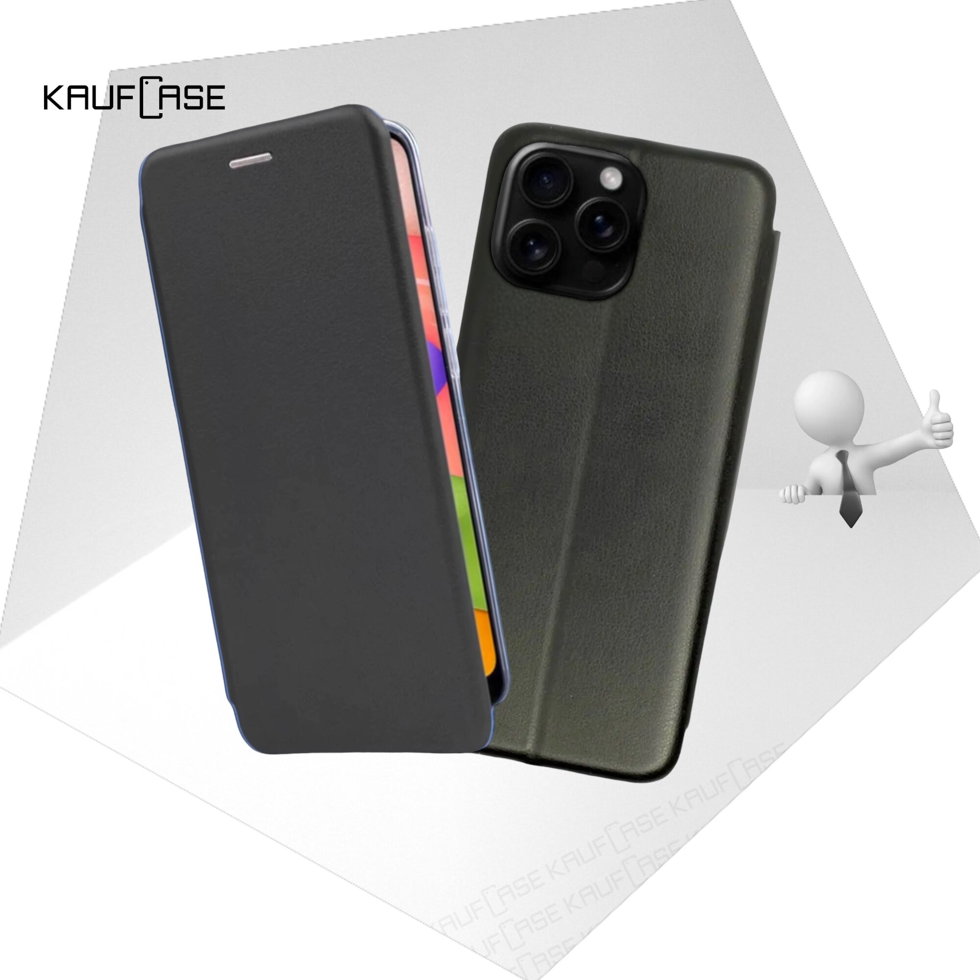 Чехол книжка для телефона Apple iPhone 16 Pro Max (6.9"), черный. Текстура под кожу