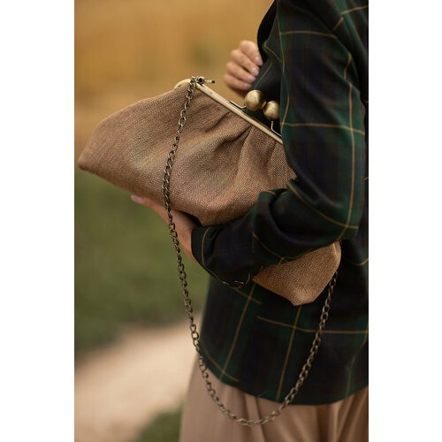 Сумка Madame Reticule, фактура бархатистая, вязаная, матовая, рельефная, коричневый