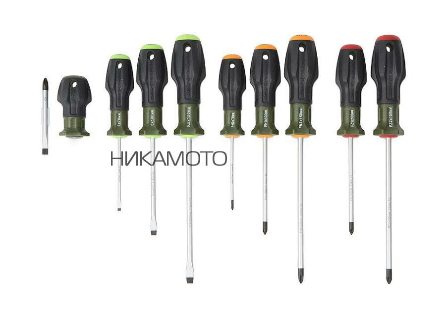 Дело техники 728095 набор отверток! c трехкомпонентными рукоятками SL, PH, PZ 9 шт.\