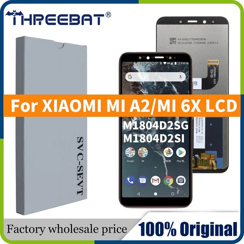 5,99 "оригинальный дисплей для Xiaomi Mi A2 M1804D2SG M1804D2SI ЖК-сенсорный экран для Xiaomi Mi 6X ЖК-дисплей, Black With Frame