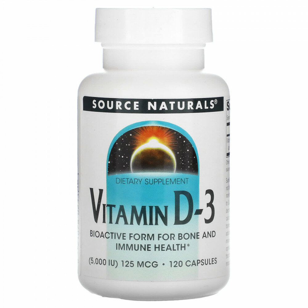Source Naturals, витамин D3, 5000 МЕ, 120 капсул — купить в