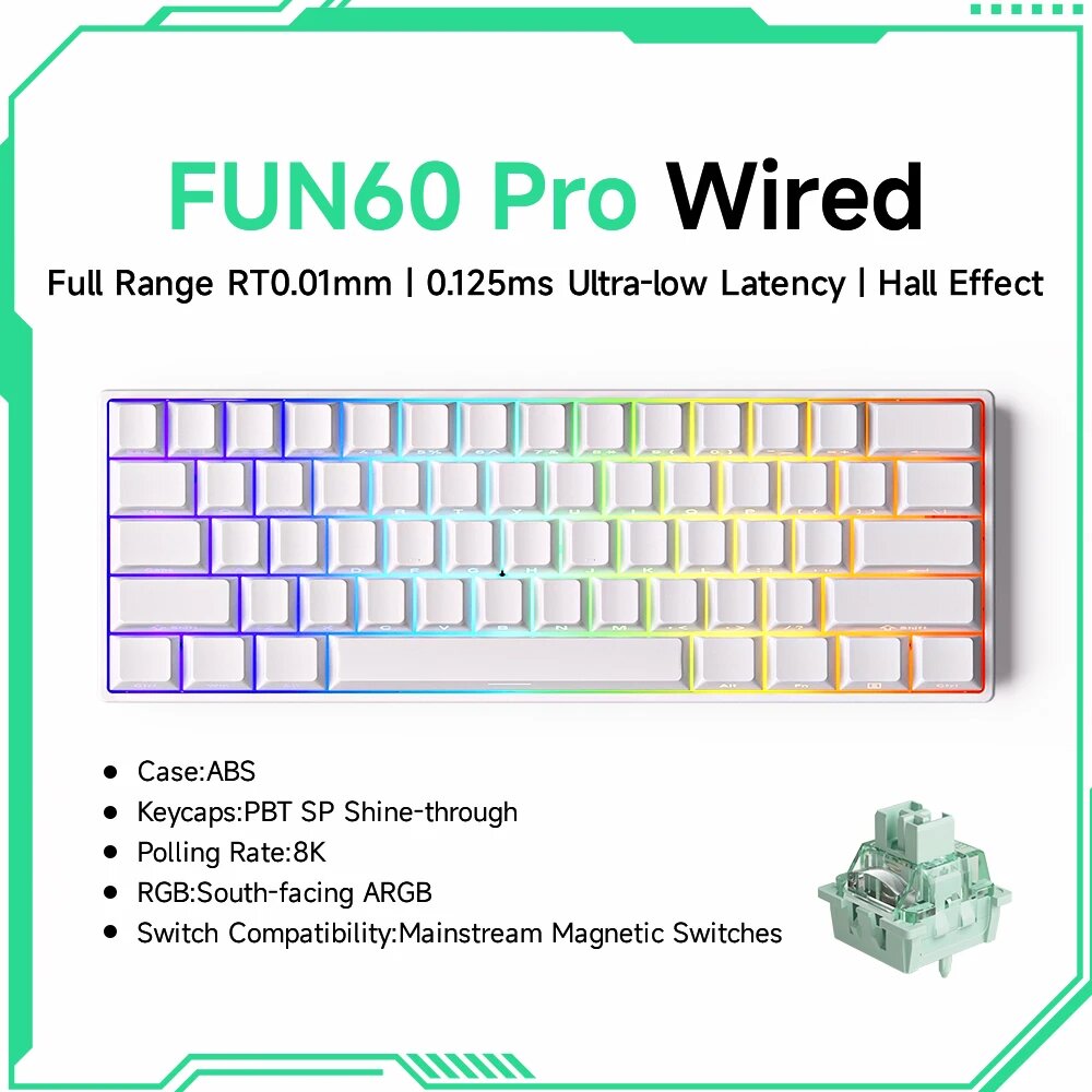 Akko MonsGeek FUN60 механическая клавиатура 60%, Pro White Wired