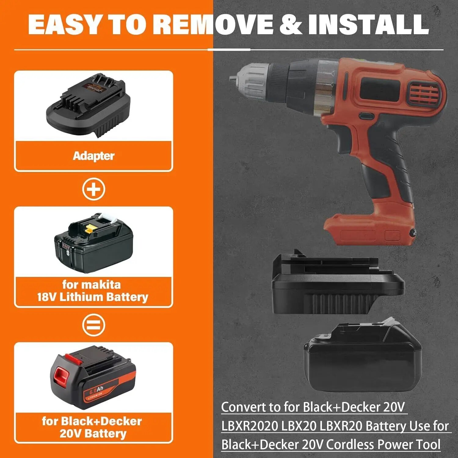 Аккумуляторный адаптер XMSJ для инструмента Black & Decker 20 В от Makita 18 В — фото 1
