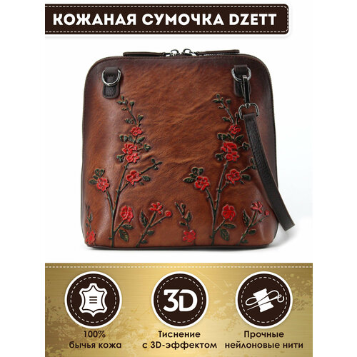 фото Сумка кросс-боди dzett, фактура тиснение, коричневый, красный