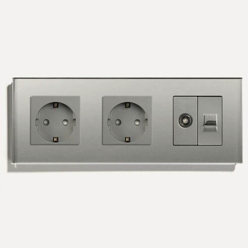 Изображение товара Розетка 3 поста с интернет/тв, CAT5e/TV, рамка 228х86мм стекло, цвет серый