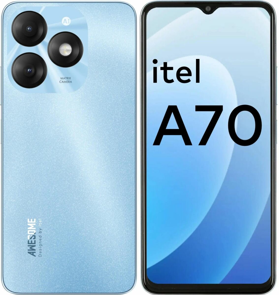 Смартфон ITEL A70 4Gb/256Gb, android 13, камера 13мп, голубой