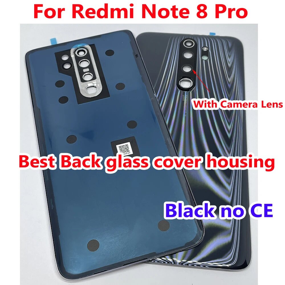 Лучшая AAA + новая стеклянная крышка для Xiaomi Redmi Note 8 Pro задняя крышка батарейного отсека задний корпус + рамка для камеры объектив клейкая оболочка, Black No CE