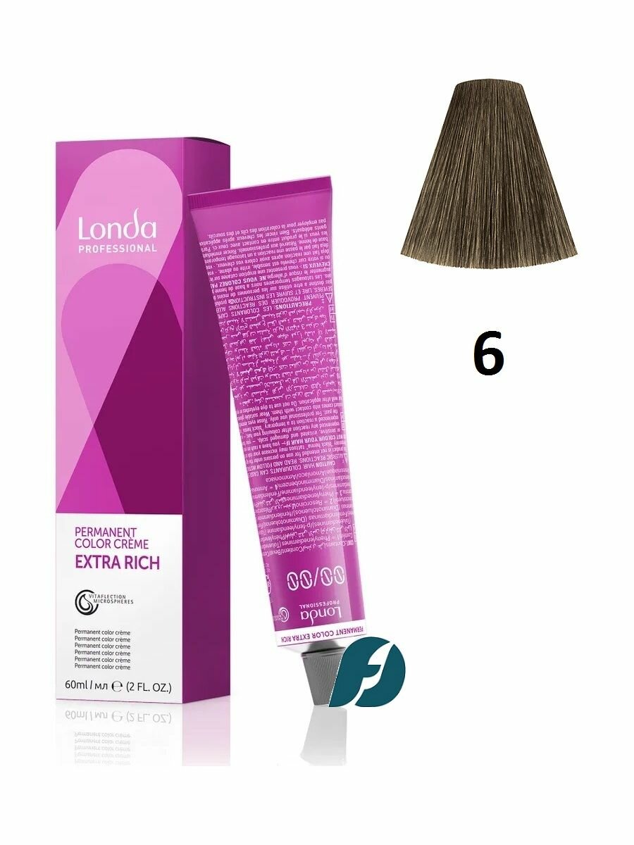 Londa Professional Permanent Color 6/ Стойкая крем-краска для волос - Темный блонд натуральный, 60 мл