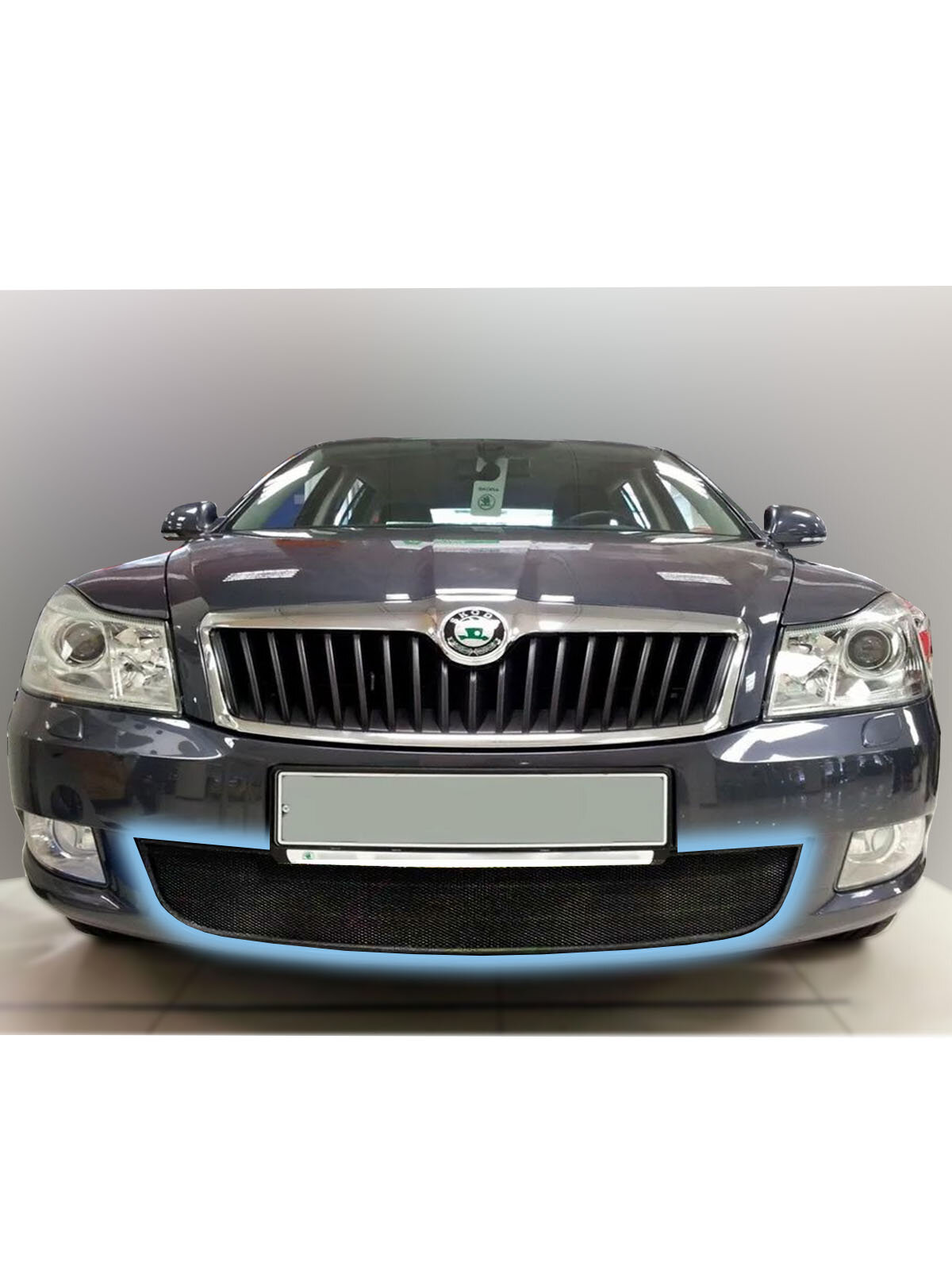 Защита радиатора черная Skoda Octavia (2008-2013) A5 рестайлинг / съемная защитная сетка Шкода Октавия