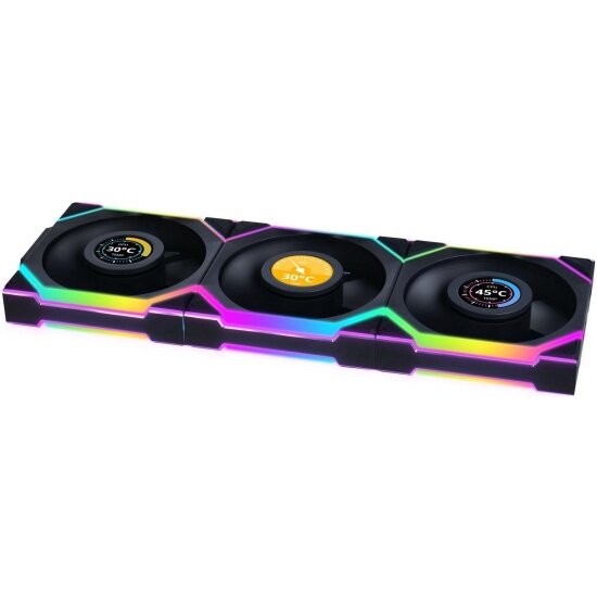 Комплект вентиляторов (3шт.) Lian Li (G99.12SLLCD1W3B. R0) черный UNI FAN SL WIRELESS LCD 120 — фото 1