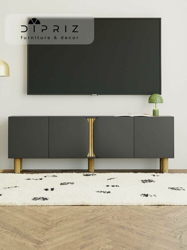 Изображение товара Тумба под телевизор, 160х40х55, Ола, напольная, в прихожую, графит / сосна, Dipriz