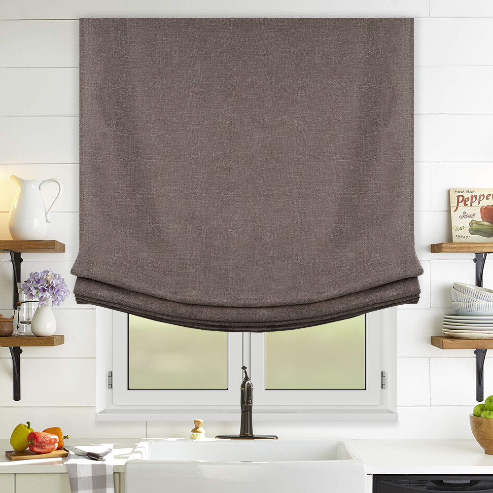 Римская штора на окно OLEXDECO 160х170 см мягкие складки Relax Лен для кухни гостиной детской шоколад с кордовым карнизом