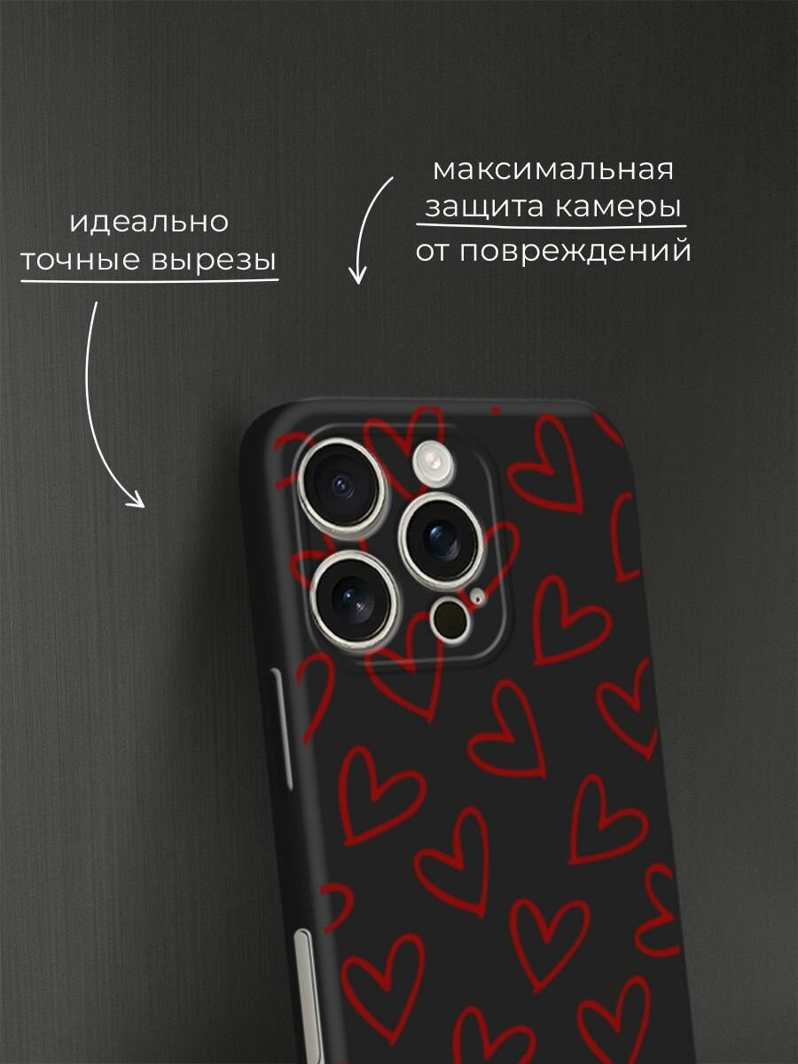 Черный матовый чехол на Apple iPhone 16 Pro / Айфон 16 Про с принтом "Little hearts doodles 2 - 14 февраля" — фото 1
