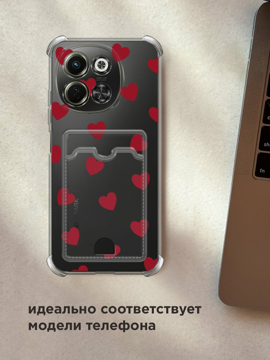 Чехол на Tecno Spark 30 5G (Текно Спарк 30 5G) с картой и принтом "Бордовые сердечки паттерн" — фото 1