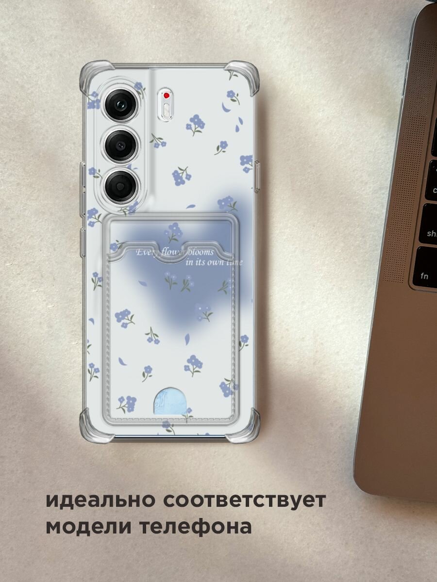 Чехол на Tecno Camon 40 Pro (Текно Камон 40 Про) с картой и принтом "Blooms in time blue" — фото 1