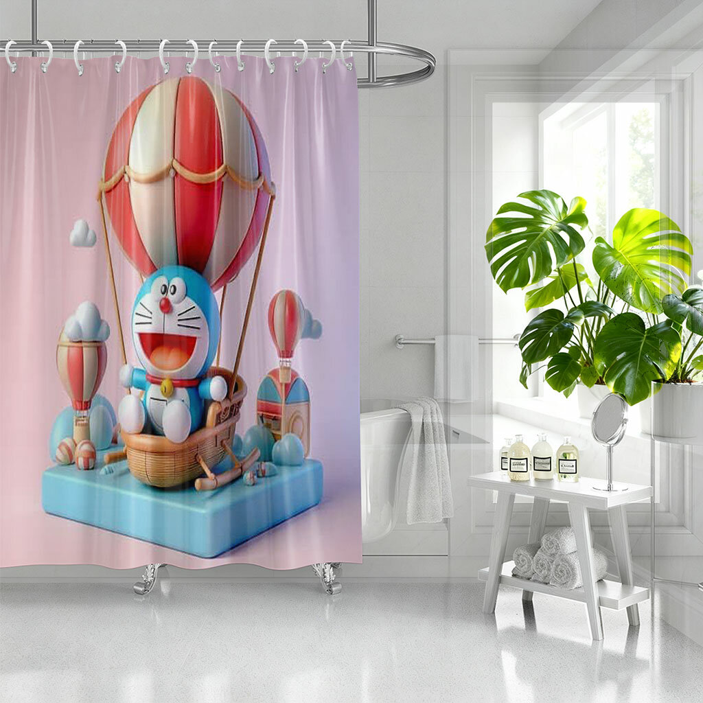Дoraemon Анимационный принт можно использовать для настройки тканевых занавесок ванной комнаты высота 180 см ширина 180 см; Высота 200 см ширина 200 см 12 шт крепкий крюк 170