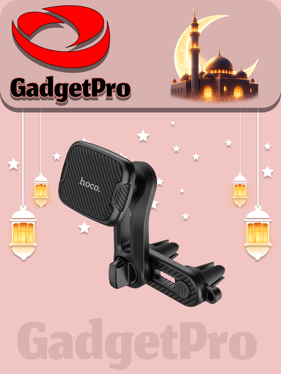 Автомобильный держатель HOCO CA68: магнитный на дефлектор, 360°, черный карбон, мини, надежный
