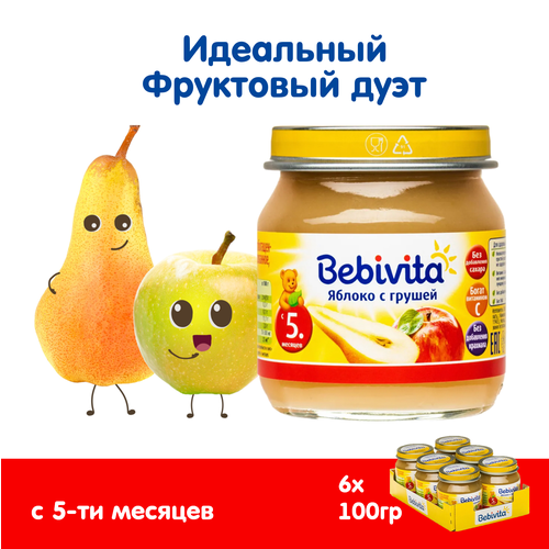 Пюре фруктовое детское Bebivita Яблоко с грушей, 6 шт по 100г