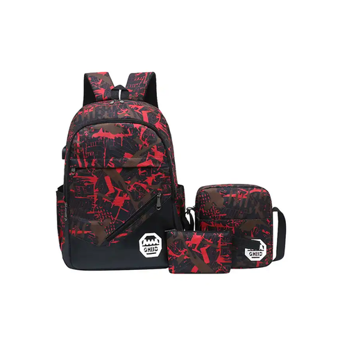 Рюкзак PICANO с сумкой на плечо, пеналом Геометрия красная, влагостойкий, 400х280х150 мм, 600 грамм