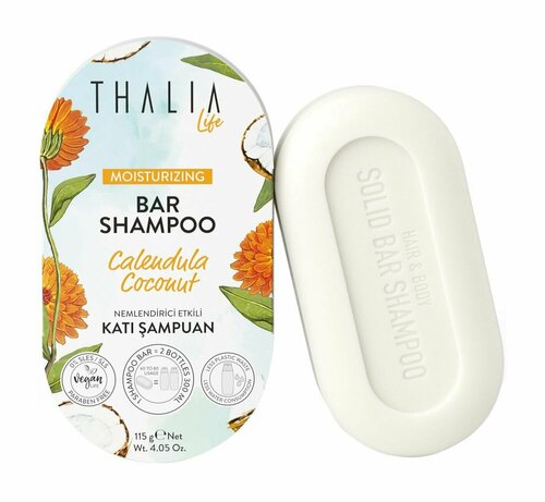 Твердый увлажняющий шампунь для волос / Thalia Natural Beauty Moisturizing Bar Shampoo Calendula & Coconut