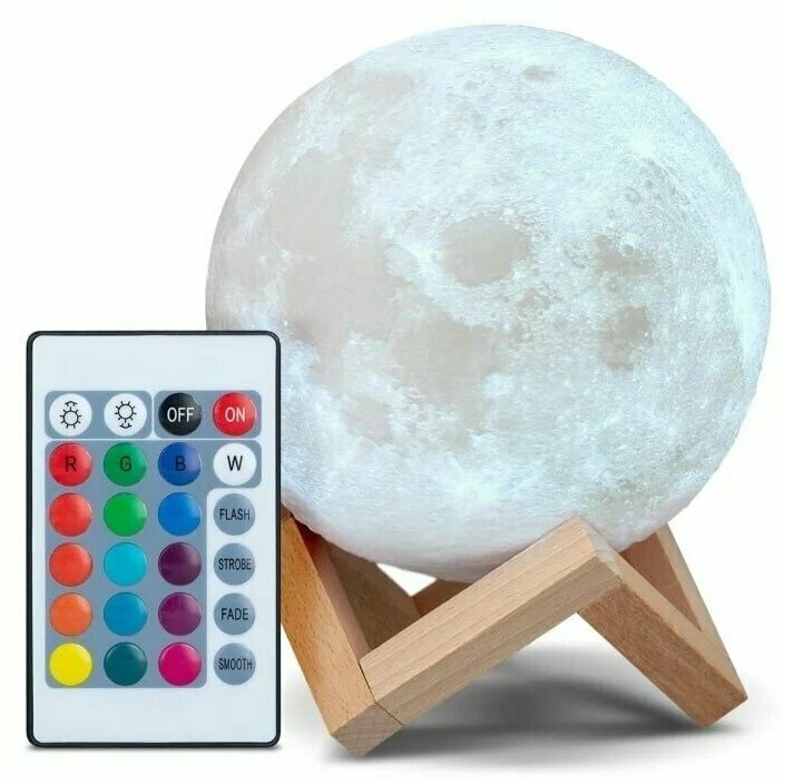 Светильник-ночник 3D шар Луна , на деревянной подставке с пультом управления, 15 см - фотография № 13