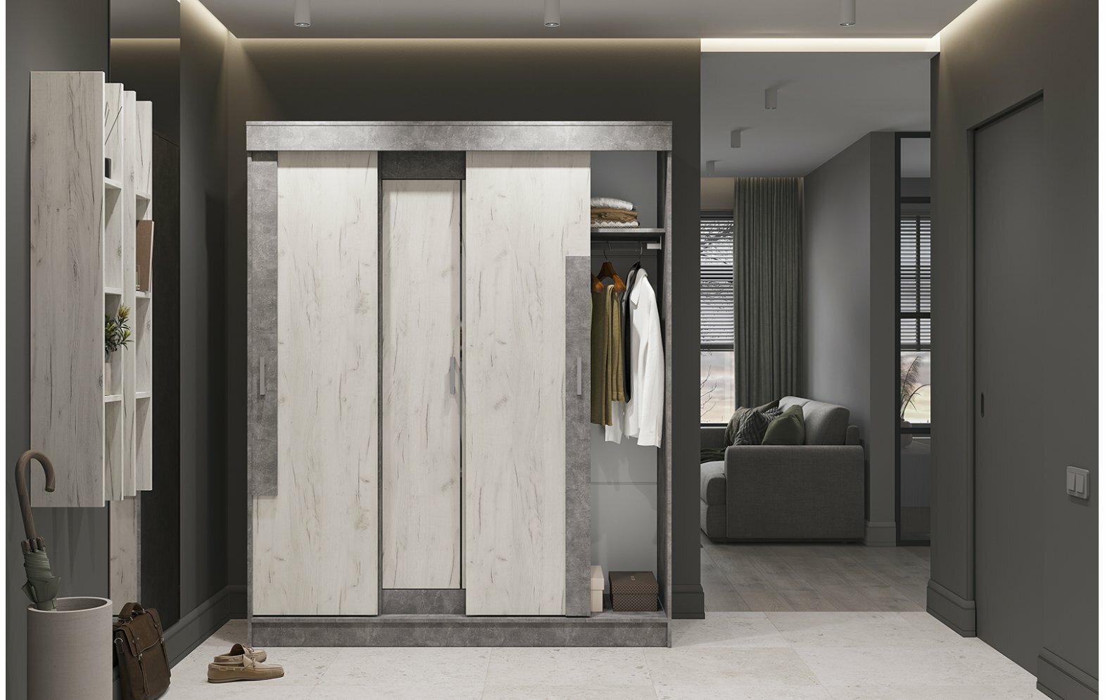 Гамма ШК-01 шкаф-купе (1598х21х052) дуб крафт белый/ателье светлый